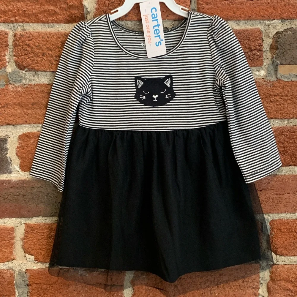 🖤 NWT Striped Cat Dress w/ Tulle Skirt & Diaper Cover - Carter’s - 3M 🖤